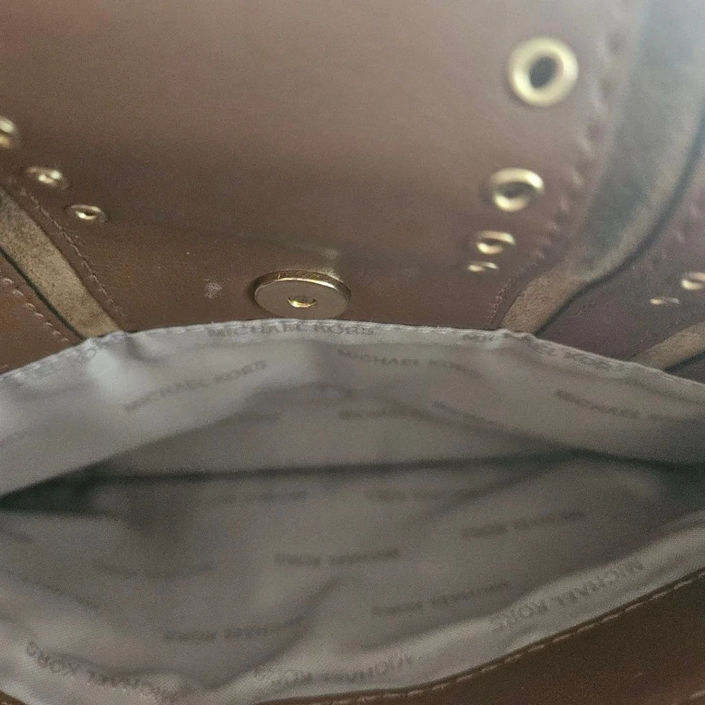 Michael Kors Brooklyn Leather Suede Brown Grommet Crossbody Bag